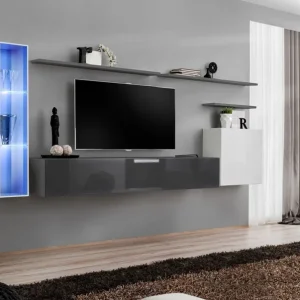 Top-Preis Elegante Wohnwand Balerstrand 167, Farbe: Weiß / Grau - Abmessungen: 160 x 330 x 40 cm (H x B x T), mit LED-Beleuchtung