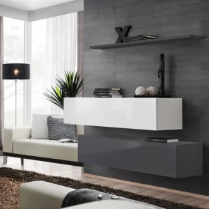 Aktuell 2er Set elegante TV-Unterschränke Balestrand 344, Farbe: Grau / Weiß - Abmessungen: 110 x 130 x 30 cm (H x B x T), mit vier Fächern