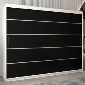 Schiebetürenschrank / Kleiderschrank Jan 06A, Farbe: Weiß matt / Schwarz - Abmessungen: 200 x 250 x 62 cm ( H x B x T) Neue Ware
