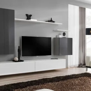 Außergewöhnliche Wohnwand Balestrand 24, Farbe: Grau / Weiß - Abmessungen: 160 x 270 x 40 cm (H x B x T), mit fünf Türen Abverkauf