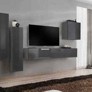 Moderne Wohnwand Balestrand 35, Farbe: Grau - Abmessungen: 160 x 330 x 40 cm (H x B x T), mit genügend Stauraum Direktkauf