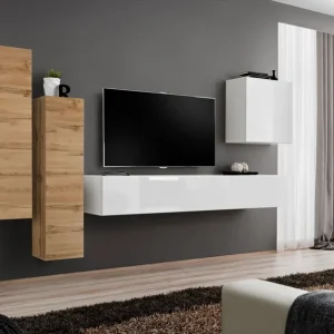 Kostenloser Rückversand Wohnwand mit genügend Stauraum Balestrand 43, Farbe: Eiche Wotan / Weiß - Abmessungen: 160 x 330 x 40