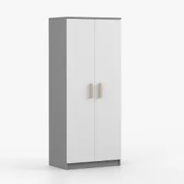 Top-Preis Kleiderschrank/ Drehtürenschrank | Smolikas 63 | Weiß / Grau | 2 Türen | 192 x 80 x 50 cm | braune Holzgriffe | 5 Fächer | 1 Kleiderstange