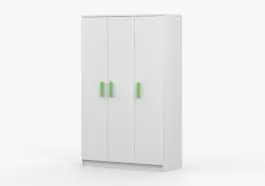 Drehtürenschrank / Kleiderschrank 1,2 Meter breit | Kleiderstange |192 x 120 x 50 cm | Weiß | 9 Fächer | Smolikas 119 | 3 Türen | Holzgriffe Solange Der Vorrat Reicht