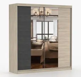 Direkt Vom Hersteller Schiebetürenschrank / Kleiderschrank mit Spiegel | Komovi 01 | 218 x 203 x 61 cm | 2 Türen | 7 Fächer | 2 Kleiderstangen | viel Platz