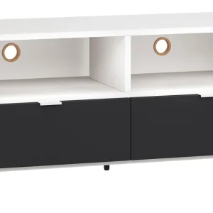 Garantierte Lieferung TV-Unterschrank Vacas 10, Farbe: Weiß / Schwarz - Abmessungen: 56 x 120 x 47 cm (H x B x T)