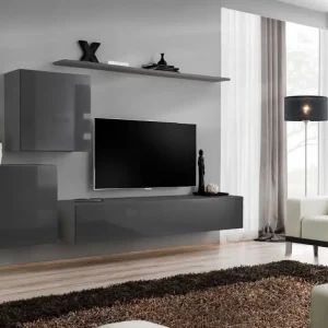 Außergewöhnliche Wohnwand Balestrand 67, Farbe: Grau - Abmessungen: 150 x 250 x 40 cm (H x B x T), mit sieben Fächern Jetzt Bestellen