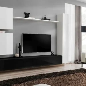 Wohnwand im modernen Stil Balestrand 117 Farbe: Weiß / Schwarz - Abmessungen: 180 x 280 x 40 cm (H x B x T), mit Push-to-open Funktion Solange Der Vorrat Reicht