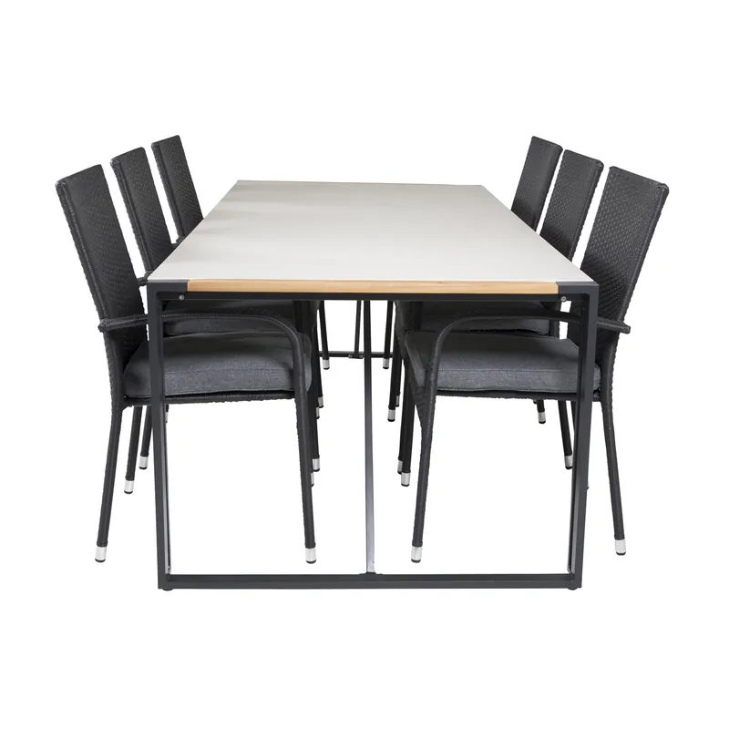 Aktuell VENTURE DESIGN Gartenset, mit Texas Tisch (200x100) und 6 Anna Stühlen, mit Armlehnen - Teak/Alu/Rattan