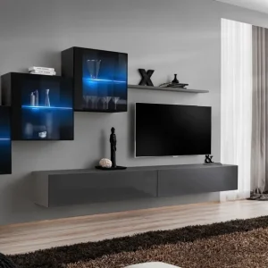 Must-Have Wohnwand mit stylischen Design Balestrand 314, Farbe: Schwarz / Grau - Abmessungen: 150 x 330 x 40 cm (H x B x T), mit genügend Stauraum