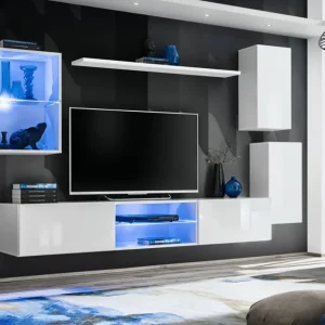 Finale Aktion Schlichte Wohnwand Volleberg 33, Farbe: Weiß - Abmessungen: 140 x 250 x 40 cm (H x B x T), mit einen Wandregal