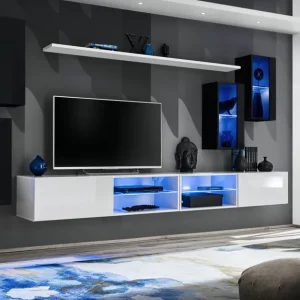 Wohnwand im stylischen Design Volleberg 70, Farbe: Schwarz / Weiß - Abmessungen: 150 x 280 x 40 cm (H x B x T), mit genügend Stauraum Beliebt