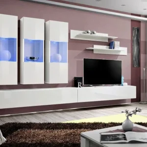 Must-Have Außergewöhnliche Wohnwand Hompland 46, Farbe: Weiß - Abmessungen: 170 x 320 x 40 cm (H x B x T), mit Push-to-open Funktion