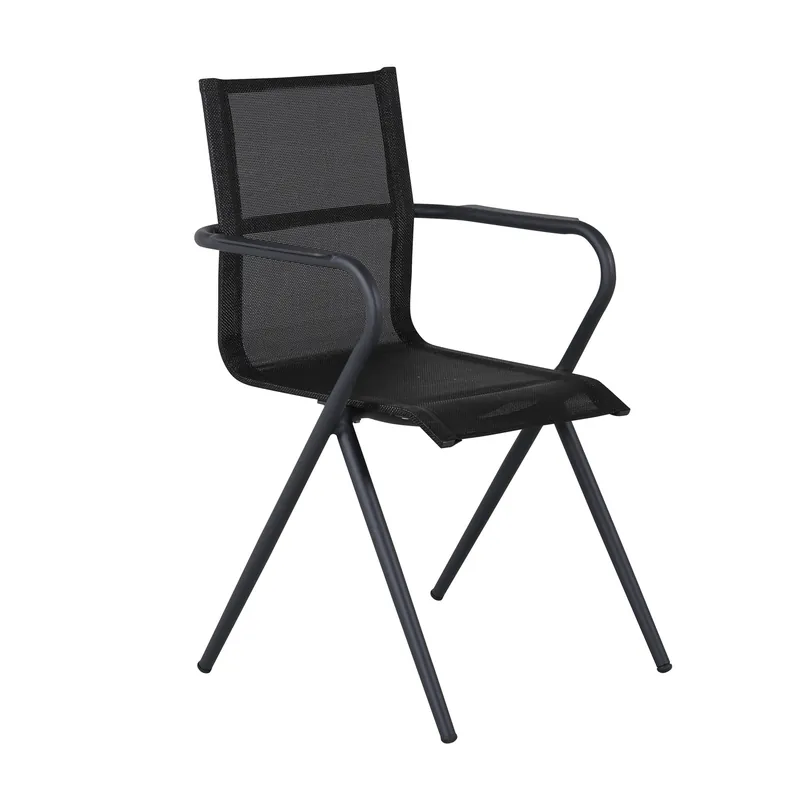 Zertifiziert VENTURE DESIGN Alina Gartenstuhl, mit Armlehnen – schwarzes Textilene und Aluminium
