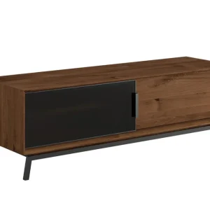 Beliebt TV-Unterschrank mit einer Glasschiebetür Salleron 03, eine Holzschiebetür, Eiche massiv geölt, Farbe: Tabacco, Maße: 52 x 200 x 50 cm, vier Fächer