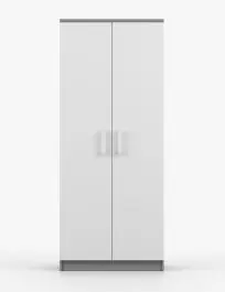 Neue Kollektion Kleiderschrank/ Drehtürenschrank | Weiß / Grau | Smolikas 65 | 2 Türen | weiße Holzgriffe | 5 Fächer | 1 Kleiderstange | 192 x 80 x 50 cm