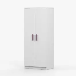 Neue Kollektion Kleiderschrank/ Drehtürenschrank | Weiß | Smolikas 70 | 2 Türen | violette Holzgriffe | 192 x 80 x 50cm | 5 Fächer | 1 Kleiderstange | eckig
