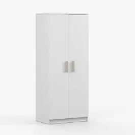 Kleiderschrank/ Drehtürenschrank | Weiß | Smolikas 71 | 2 Türen | 1 Kleiderstange | 192 x 80 x 50 cm | 5 Fächer | braune Holzgriffe | eckig Direktkauf