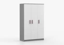 Kleiderschrank / Drehtürenschrank 1,2 Meter breit | Smolikas 113 | 192 x 120 x 50 cm | Holzgriffe | Weiß / Grau | 3 Türen | 9 Fächer | Kleiderstange Ausverkauf
