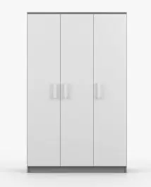 Kleiderschrank / Drehtürenschrank | Weiß / Sonoma Eiche | Kleiderstange | 9 Fächer | Smolikas 116 | Holzgriffe | 3 Türen | 192 x 120 x 50 cm Aktuell