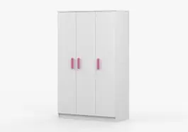 Saisonangebot 1,2 Meter breiter Drehtürenschrank / Kleiderschrank Weiß | Smolikas 117 | Kleiderstange | 192 x 120 x 50 cm | Holzgriffe | 3 Türen | 9 Fächer