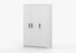 Kostenloser Rückversand 1,2 Meter breiter Kleiderschrank / Drehtürenschrank | Kleiderstange | Holzgriffe | Weiß | Smolikas 121 | 3 Türen | 9 Fächer | 192 x 120 x 50 cm