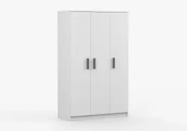 Top-Seller Kleiderschrank / Drehtürenschrank 1,2 Meter breit | Smolikas 123 | Holzgriffe | Weiß | Kleiderstange | 3 Türen | 9 Fächer | 192 x 120 x 50 cm