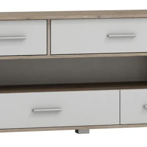 Schnäppchen TV-Unterschrank Kavieng 16, Farbe: Eiche / Weiß - Abmessungen: 62 x 120 x 40 cm (H x B x T)