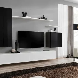 Expressversand Moderne Wohnwand Balestrand 22, Farbe: Schwarz / Weiß - Abmessungen: 160 x 270 x 40 cm (H x B x T), mit 12 Fächern