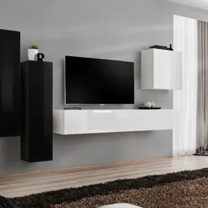 Wohnwand mit stylischen Design Balestrand 38, Farbe: Schwarz / Weiß - Abmessungen: 160 x 330 x 40 cm (H x B x T), mit genügend Stauraum Nur Heute