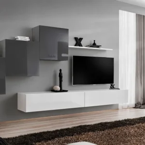 Moderne Wohnwand Balestrand 152, Farbe: Grau / Weiß - Abmessungen: 150 x 330 x 40 cm (H x B x T), mit 10 Fächern Kostenfreie Lieferung