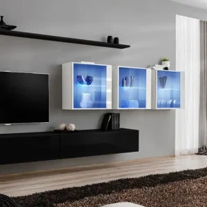 Neuheit Elegante Wohnwand Balestrand 262, Farbe: Schwarz / Weiß - Abmessungen: 150 x 340 x 40 cm (H x B x T), mit genügend Stauraum