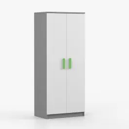 Kleiderschrank/ Drehtürenschrank | Weiß / Grau | Smolikas 60 | 2 Türen | 192 x 80 x 50 cm | grüne Holzgriffe | 5 Fächer | 1 Kleiderstange Top-Preis
