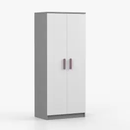 Drehtürenschrank / KleiderschrankWeiß / Grau | Smolikas 62 | 192 x 80 x 50 cm | 2 Türen | 1 Kleiderstange | 5 Fächer | violette Holzgriffe Must-Have