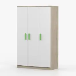 Kleiderschrank / Drehtürenschrank | 192 x 120 x 50 cm | Kleiderstange | Holzgriffe | Smolikas 103 | Weiß / Sonoma Eiche | 9 Fächer | 3 Türen Sichere Zahlung