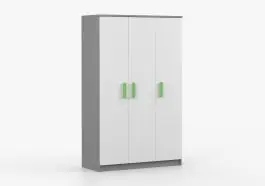 1,2 Meter breiter Kleiderschrank / Drehtürenschrank | 192 x 120 x 50 cm | Weiß / Grau | Holzgriffe | Smolikas 111 | 3 Türen | 9 Fächer | Kleiderstange Kracherpreis