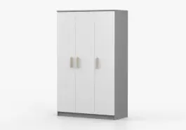 Drehtürenschrank / Kleiderschrank | 192 x 120 x 50 cm | Holzgriffe | Weiß / Sonoma Eiche | Smolikas 114 | Kleiderstange | 3 Türen | 9 Fächer Top-Angebot