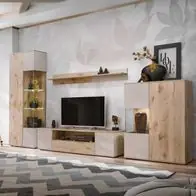 Wohnwand Catalina mit Rillenfront und Bio Ethanol Kamin LED und Push - Click Markenware