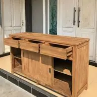 2-türige Echtholz massiv Teak Teakholz Sideboard Kommode Ronan mit 3 Schubladen Top-Angebot
