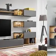 Anbauwand Wohnwand Schrankwand SILK Wotan Anthrazit Led Beleuchtung Push - Click Letzte Chance