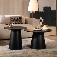 Abverkauf Bronx71 Couchtisch Set Ash rund Ø50 / 62 cm Eiche schwarz