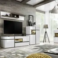 Wohnwand Anbauwand Wohnzimmer Schrankwand CROSS SET mit Hochglanz Led Push Click Kostenfreie Lieferung