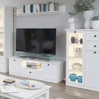 Wohnwand in weiß Landhaus Wohnzimmer Schrankwand Möbel 330 cm Anbauwand Baxter Preisknaller