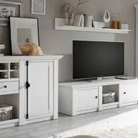 Wohnwand Set 4-teilig in weiß Pinie Landhaus Wohnzimmer Schrankwand Hooge 340 cm Neu