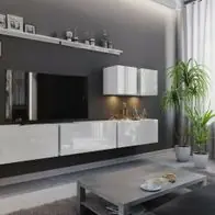 Wohnwand VEX 7 Anbauwand Mediawand Weiß Schwarz Hochglanz TV Möbel Set Schrank Kostenloser Rückversand