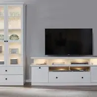 Wohnzimmer-Kombination Landhaus weiß 3-teiliges Set Vitrine, TV-Unterteil und Direktkauf