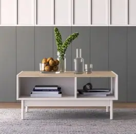 Couchtisch Humboldt 09 | Farbe: Eiche Cremona/ Kaschmir | Beine: Metall | für Wohnzimmer | Maße: 90 x 60 x 40 cm | ABS-Kanten | 2 Fächer | sehr geräumig Kostenloser Versand