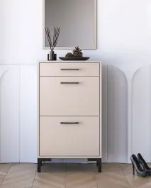 Schuhschrank / Schuhregal Creola 02 | 1 Schublade | 2 Kippschubladen | 4 Fächer | Maße: 55 x 34 x 94 cm | Farbe: Kaschmir | Griffe: Kunststoff Preis Gesenkt