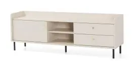TV-Unterschrank | 3 Fächer | Farbe: Beige mit Holzstruktur | 2 Schubladen | Maße: 170 x 42 x 59 cm | 1 Drehtür | Beine & Griffe: Metall | für Wohnzimmer Markenprodukt