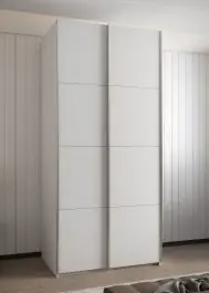 Kostenloser Rückversand Kleiderschrank / Schiebetürenschrank | 245,5 x 100 x 64 cm | Soft-Close | 2 Kleiderstangen | 6 Fächer | 6 Einlegeböden | Farbe: Weiß | 2 Schiebetüren